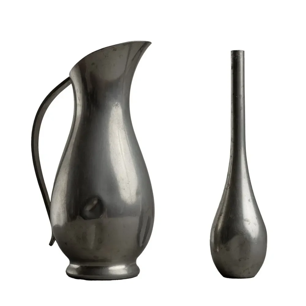 Vintage 60s MCM Royal Holland Pewter Pitcher And Bud Vase Lot